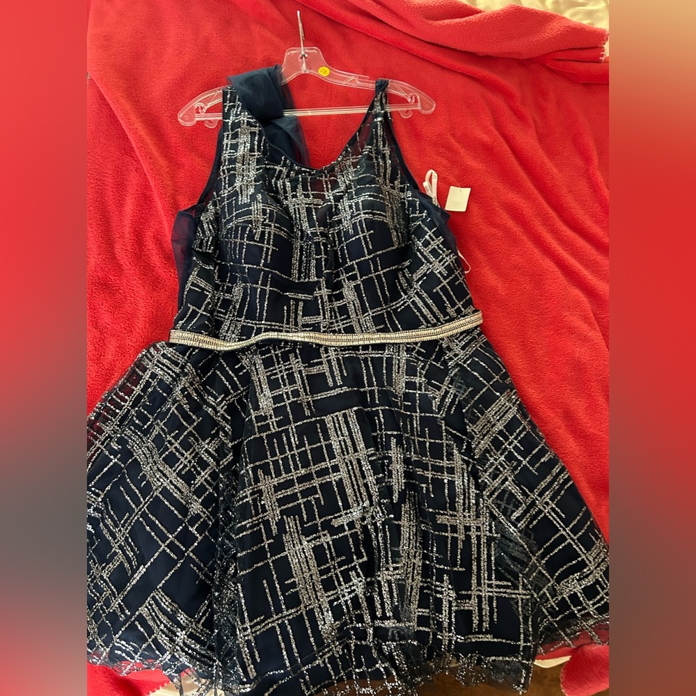 Chic Navy  Dress with Silver Detailing